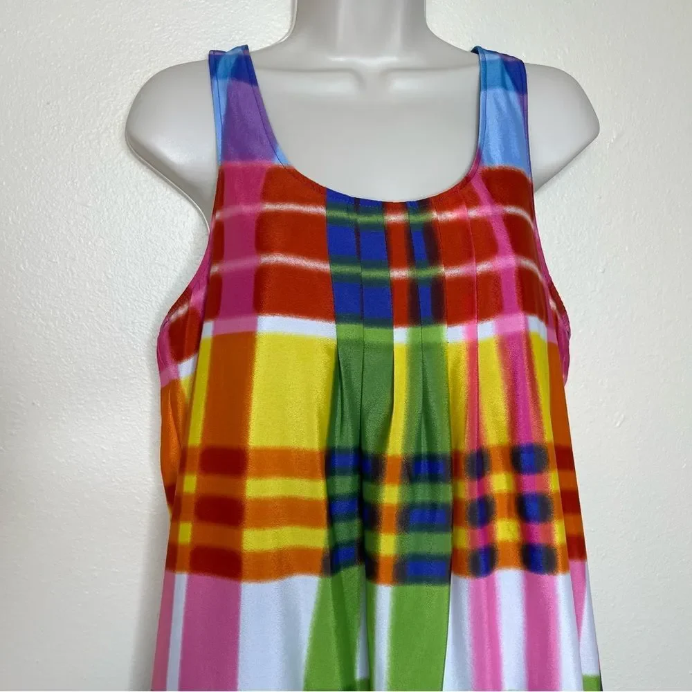 Madison Leigh Bright Plaid Racerback Sleeveless Shift Dress Women 12 Colorful